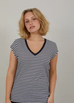 Kvinde Coster Copenhagen T-Shirts^Cc Heart Basis Stribet V-Hals T-Shirt